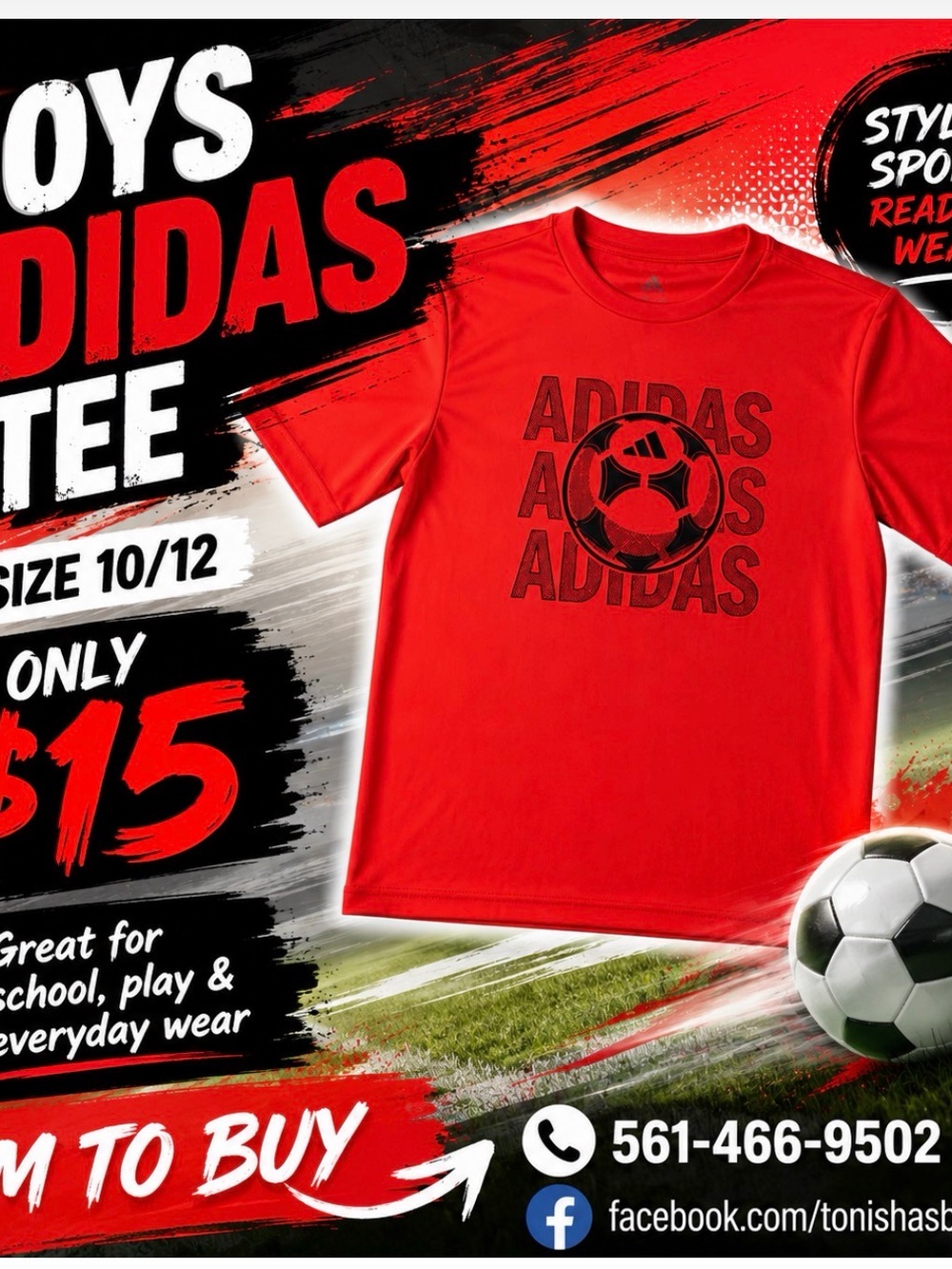 adidas Red Short-Sleeve Soccer Graphic Tee